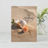 Strandtrouwdag met schelpen en rozen zand kaart (Staand voorkant)