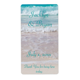 Strandtrouwdag, wijn, water, op maat etiket