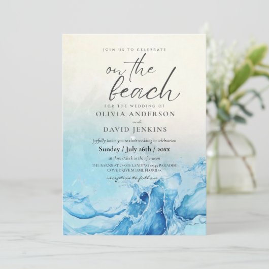 Strandtrouwdag Zomer Blauwe Trouwdag Kaart (Staand voorkant)