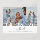 Strandtrouwfoto met drie foto's Save the Date Aankondigingskaart (Voorkant)