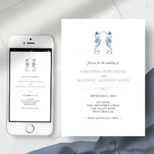 Strandtrouwkaart met QR-code blauw Kaart