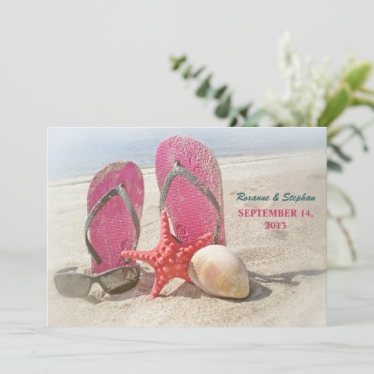 strandtrouwuitnodigingen met rode zeester kaart (Staand voorkant)