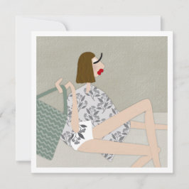 Strandvakantie Babe Mode Illustratie Kunstkaart Kaart