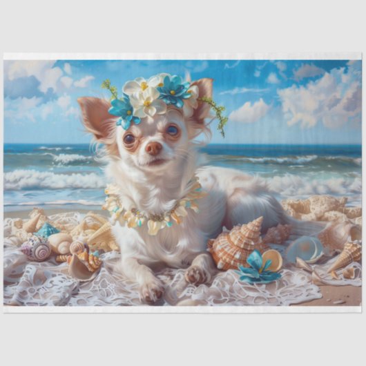 Strandvakantie Chihuahua puppy Decoupage Tissuepapier (Voorkant)