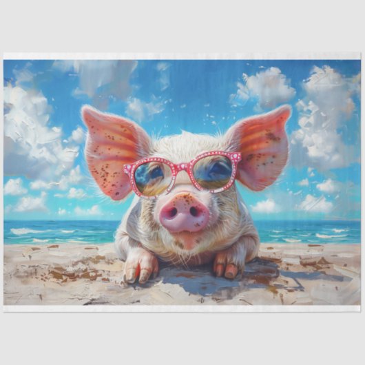 Strandvarken zonnebril zwemmen decoupage tissuepapier (Voorkant)