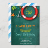 Strandverjaardagsfeestje uitnodigen kaart (Voorkant / Achterkant)