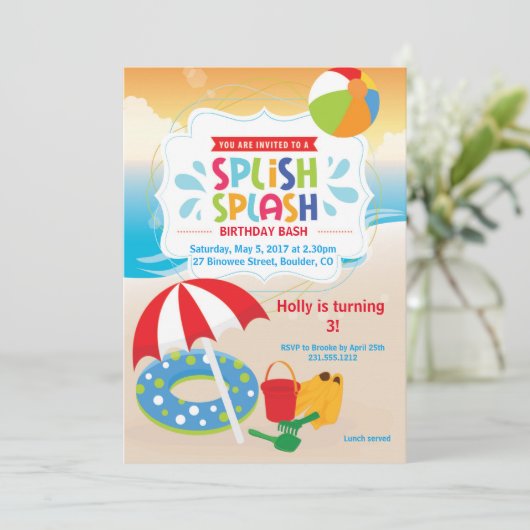 Strandverjaardagsuitnodiging · Strandfeest Kaart (Staand voorkant)