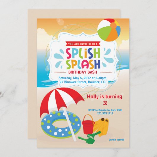 Strandverjaardagsuitnodiging · Strandfeest Kaart (Voorkant / Achterkant)