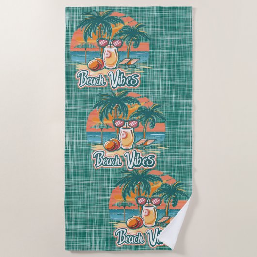 Strandvibes donkergroen strandlaken (Voorkant)