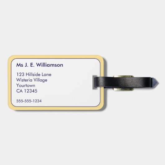 Strandvibes gestreept geel wit monogram bagagelabel (Achterkant horizontaal)