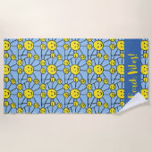 "Strandvibes!" Glimlachende Sun Beach Handdoek (Voorkant)