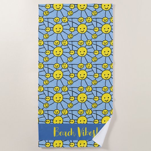 "Strandvibes!" Glimlachende Sun Beach Handdoek (Voorkant)