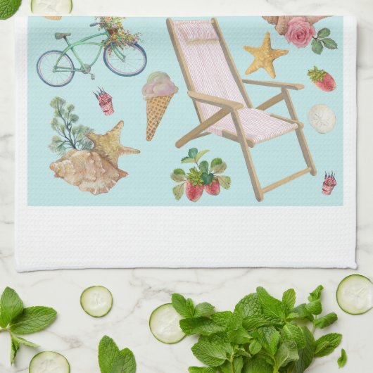 Strandvibes op blauw theedoek (Gevouwen)