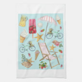 Strandvibes op blauw theedoek (Verticaal)