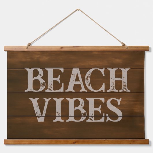 Strandvibes Woorden op Dark Wood Boards Hangend Wandkleed (Voorkant)