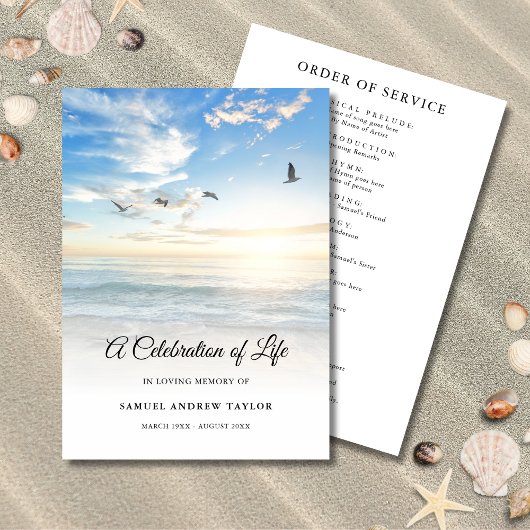 Strandviering van Life Begrafenisprogramma Programmakaart