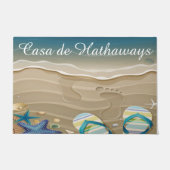 Strandvoetafdrukken in zand, Teenslippers, schelpe Deurmat (Voorkant)