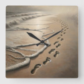 Strandvoetafdrukken met oceaanschuim vierkante klok (Voorkant)