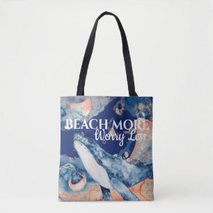 Strandwalvis zee wezens blauw sinaasappel wit geze tote bag