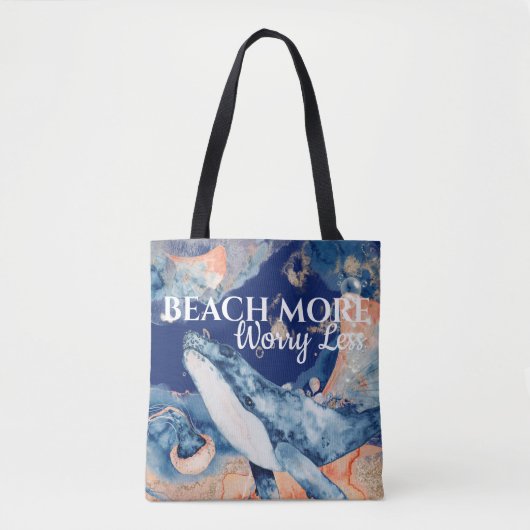 Strandwalvis zee wezens blauw sinaasappel wit geze tote bag (Voorkant)