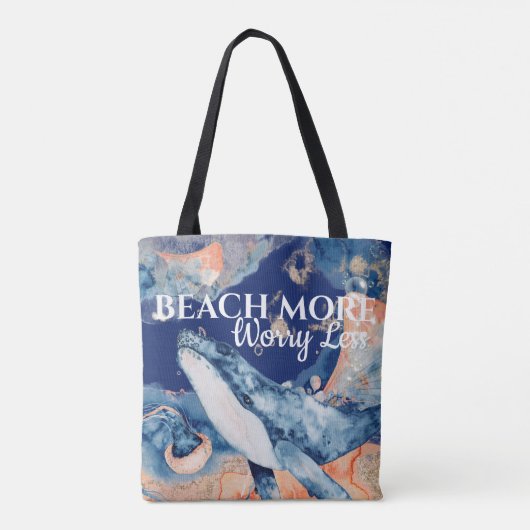 Strandwalvis zee wezens blauw sinaasappel wit geze tote bag (Achterkant)