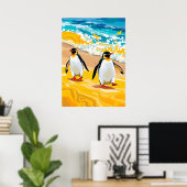 Strandwandelende pinguïns - levendige oceaankunst poster (Thuiskantoor)