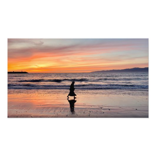 Strandwandeling bij Sunset - Sunset Beach, Califor Foto Afdruk (Voorkant)