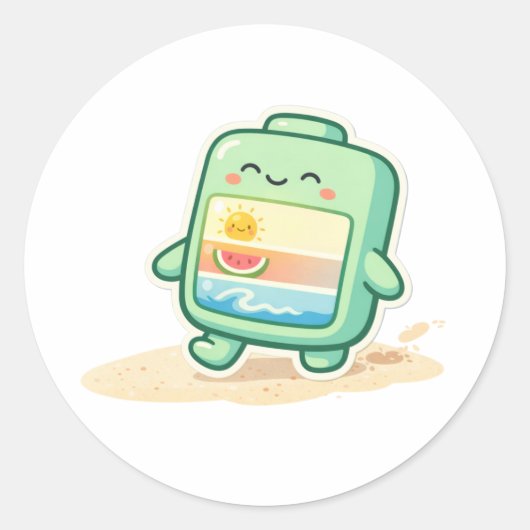 Strandwandeling Ronde Sticker (Voorkant)