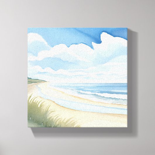 strandwandeling | Waterverf in de kustwateren Canvas Afdruk (Voorkant)