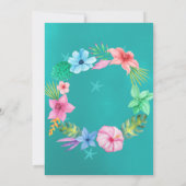 Strandwater blauwe tropische bloemenkrans bruiloft kaart (Achterkant)
