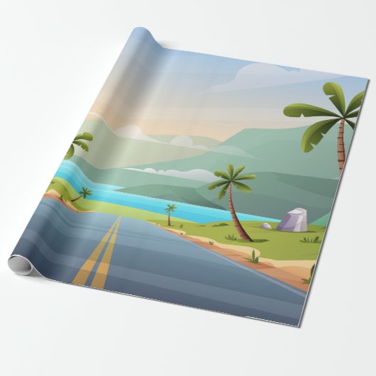 Strandweg landschap cadeaupapier (Uitgerold)