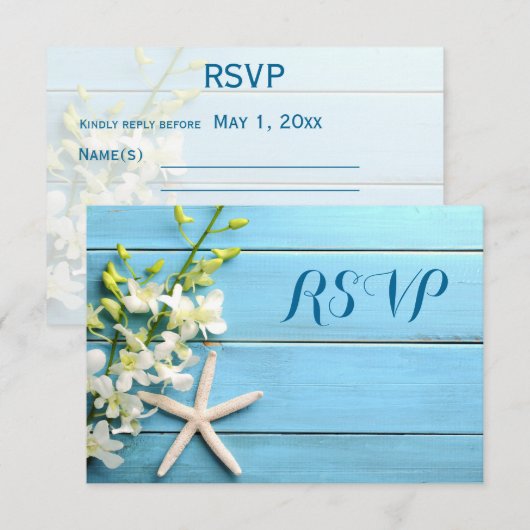Strandwiet RSVP-kaarten met orchideeën RSVP Kaartje (Voorkant / Achterkant)