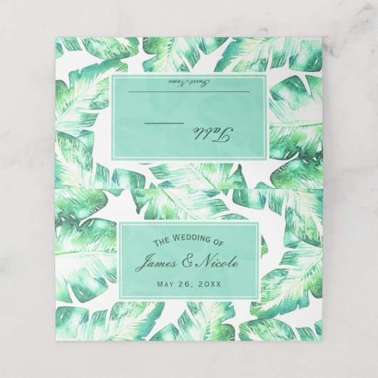 Strandwit en groene tropische bladeren tafel zitpl plaatskaartje (Buitenkant ongevouwen)