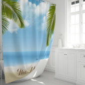 Strandzand en oceaanpalmbomen Monogram Douchegordijn