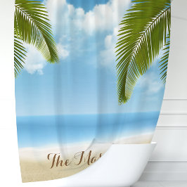Strandzand en Oceaanpalmboom Monogram Douchegordijn
