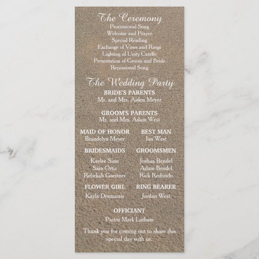 Strandzand en Zee Foam Wedding Program Programmakaart (Achterkant)