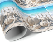 Strandzandpompoenen en zeesterren cadeaupapier (Rol Hoek)