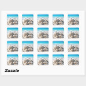 Strandzandpompoenen en zeesterren vierkante sticker (Vel)