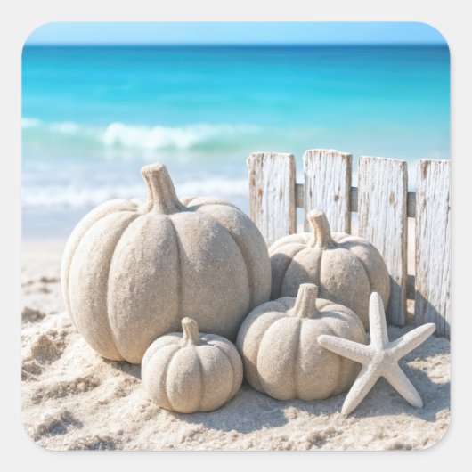 Strandzandpompoenen en zeesterren vierkante sticker (Voorkant)