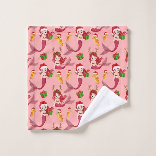 Strandzeemeermin en zeepaardkerst bad handdoek (Wasdoekje)