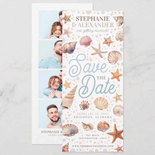 Strandzeeschelpen Bewaar de datum Bladwijzer Foto Kaart (Voorkant / Achterkant)