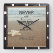 Strandzeester Hebreeën 13:5 Vierkante Klok (Voorkant)