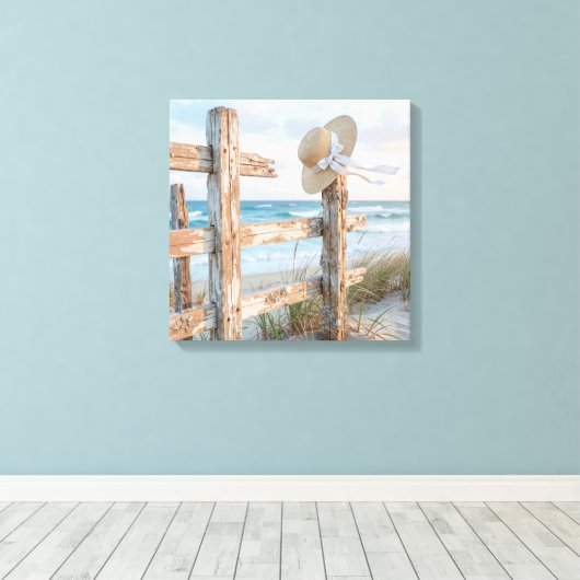 Strandzonnehoed in zeewind canvas afdruk (Insitu (Houten vloer))