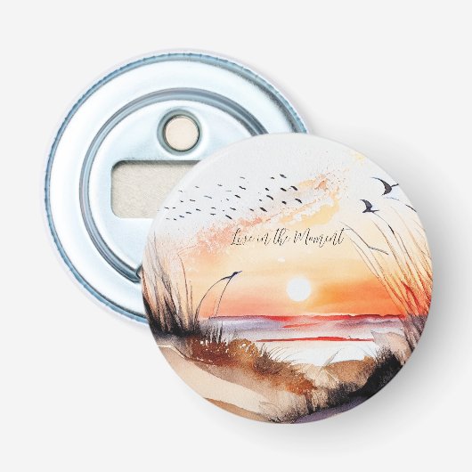Strandzonsondergang met vogels button flesopener (Voorkant)