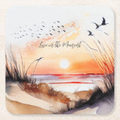 Strandzonsondergang met vogels kartonnen onderzetters (Voorkant)