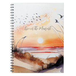 Strandzonsondergang met vogels notitieboek