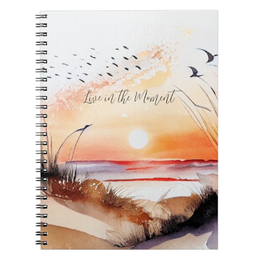 Strandzonsondergang met vogels notitieboek (Voorkant)