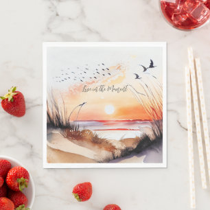 Strandzonsondergang met vogels servet