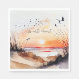 Strandzonsondergang met vogels servet