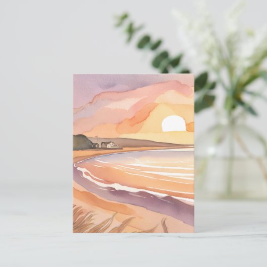 strandzonsondergang | Prachtig Waterverf schilderi Briefkaart (Staand voorkant)